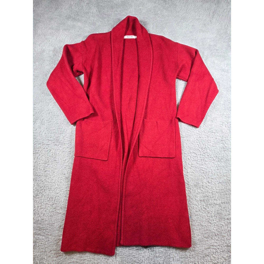 Minimalist Cardigan Womens Red Longline Open Front Sweater Shawl Collar Small - Picture 3 of 9